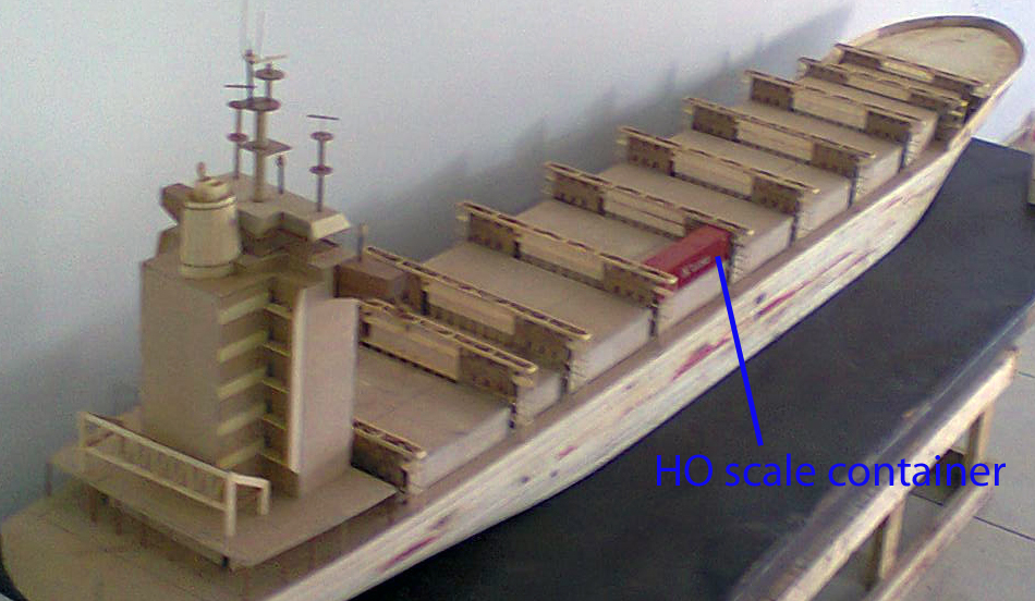 HO scale (1/87) custom waterline model container ship below was a 